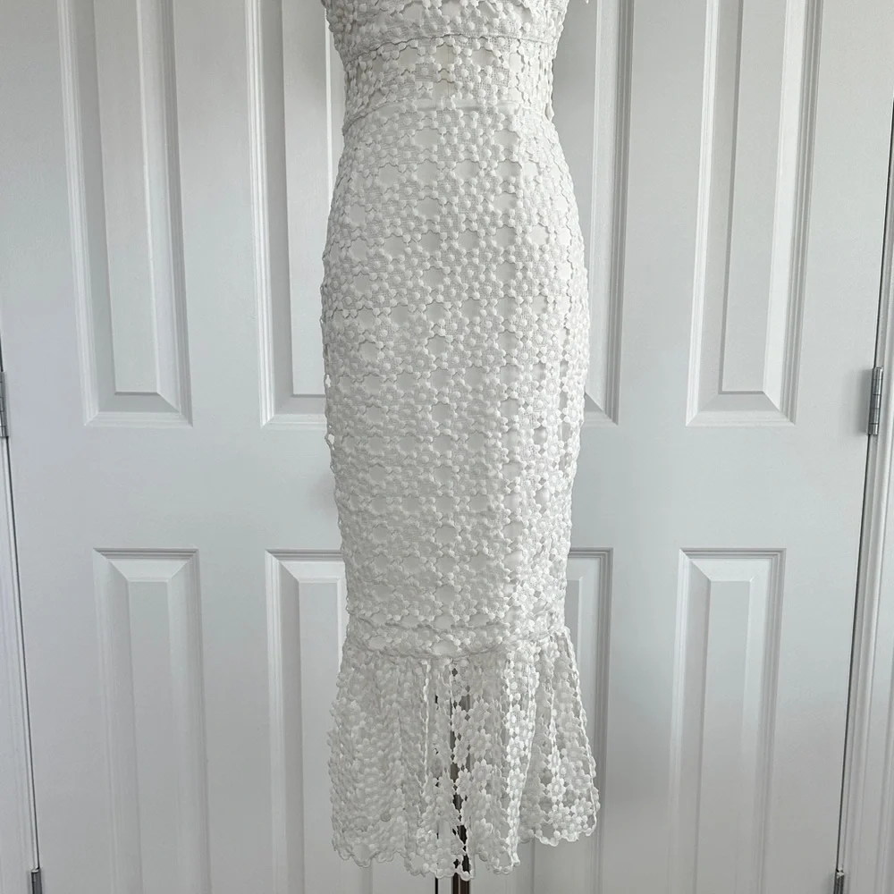 Petal & Pup White Crochet Overlay High Neck Bridal Rehersal Midi Dress Size 0 - Picture 7 of 17
